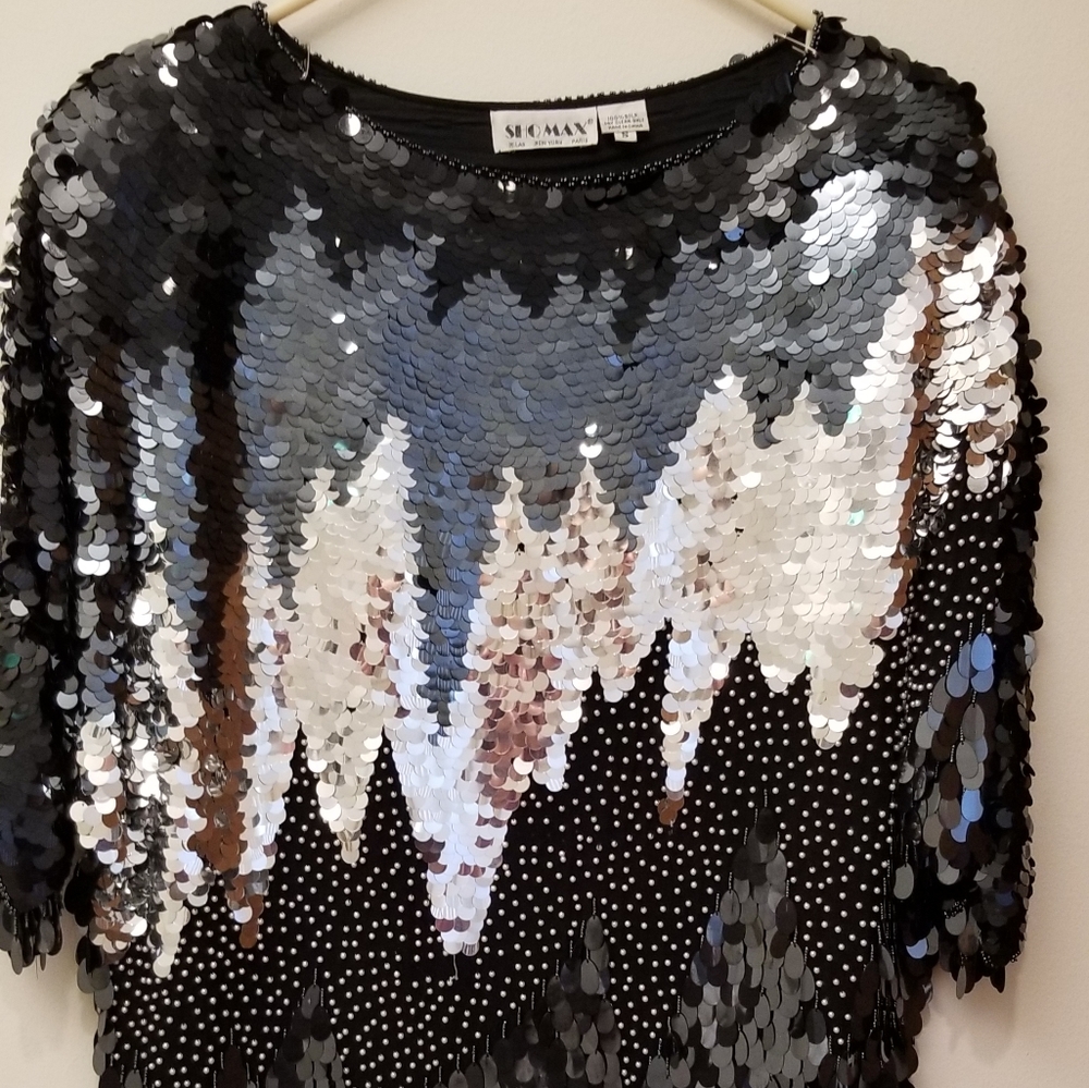 Vintage Women's sequin and bead silk top